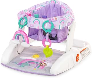 Bright Starts Learn-to-Sit Baby Floor Seat, 2-Positions Grow with Infant, Portable Baby Chair, Includes Sensory Toys, Unisex, 4-12 Months, Purple Paradise