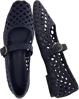 CUSHIONAIRE Weston Hand Woven Mary Jane Flats for Women, Comfortable Dressy Ballet Flats with Braided Adjustable Buckle and Memory Foam Cushioning