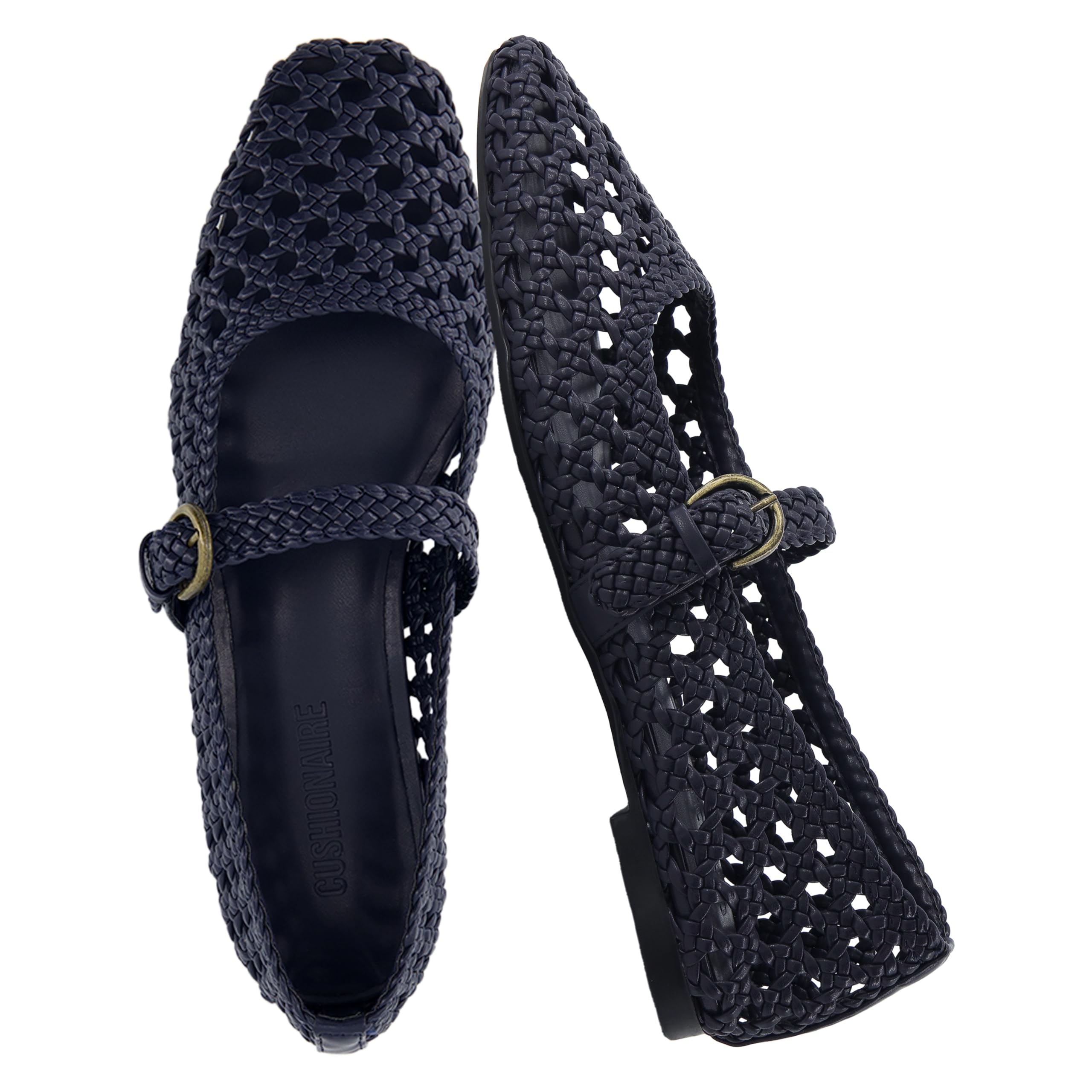 CUSHIONAIRE Weston Hand Woven Mary Jane Flats for Women, Comfortable Dressy Ball