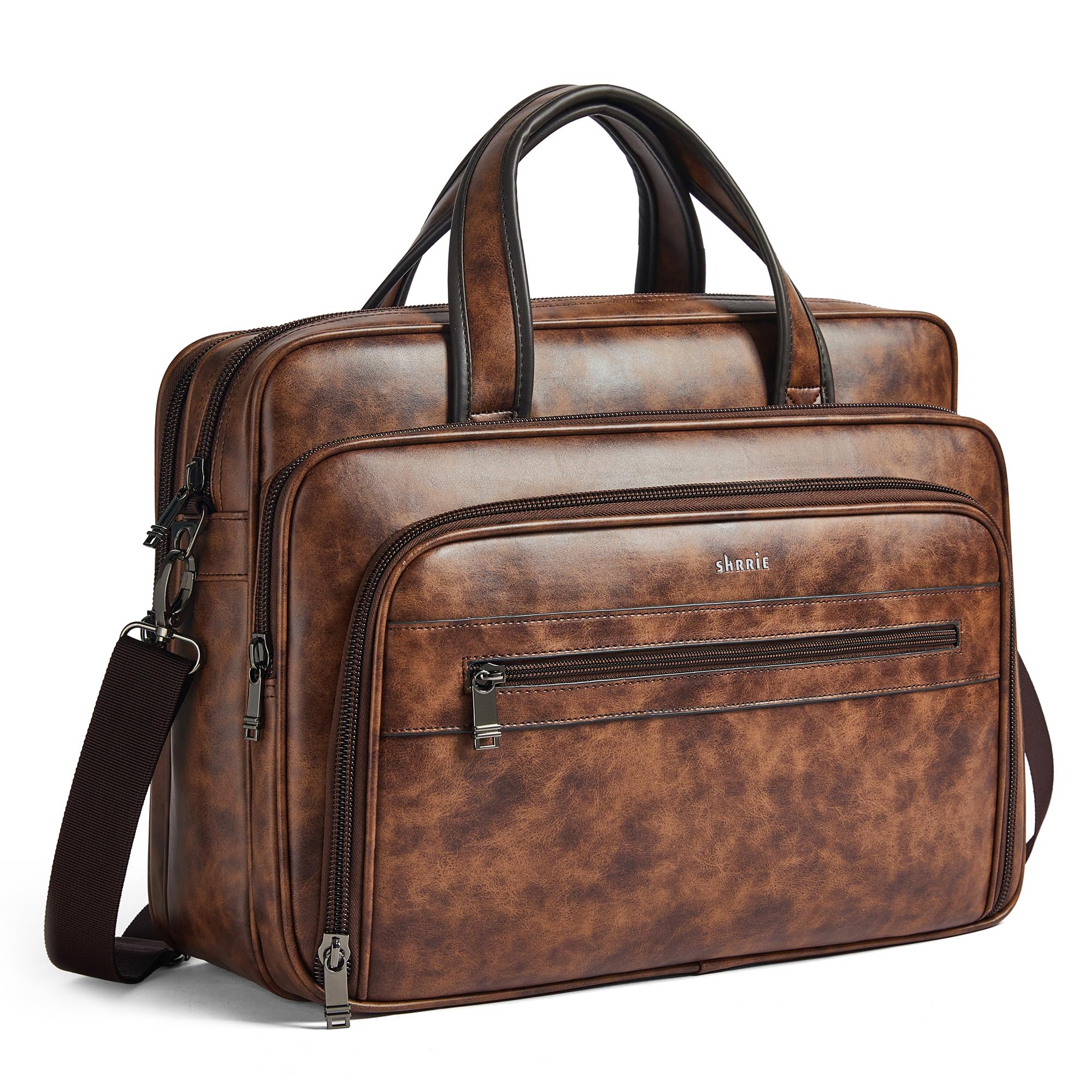 Shrrie Leather Messenger Bag for Men Women Leather Laptop Bag Water Resistant La