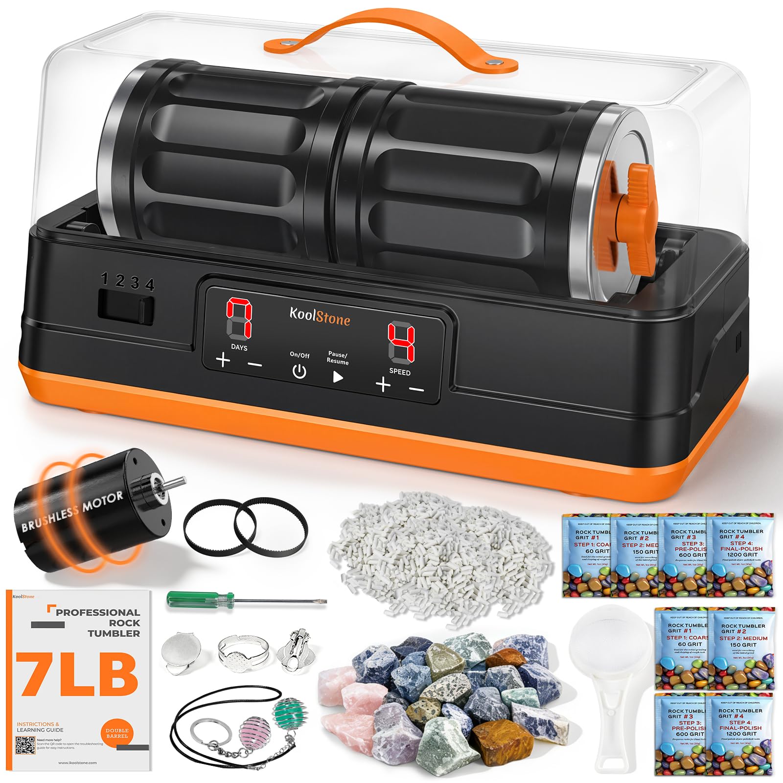 C1 Pro Ultra Quiet Rock Tumbler Kit - Dual Barrel 7LB Capacity | Brushless Rock 
