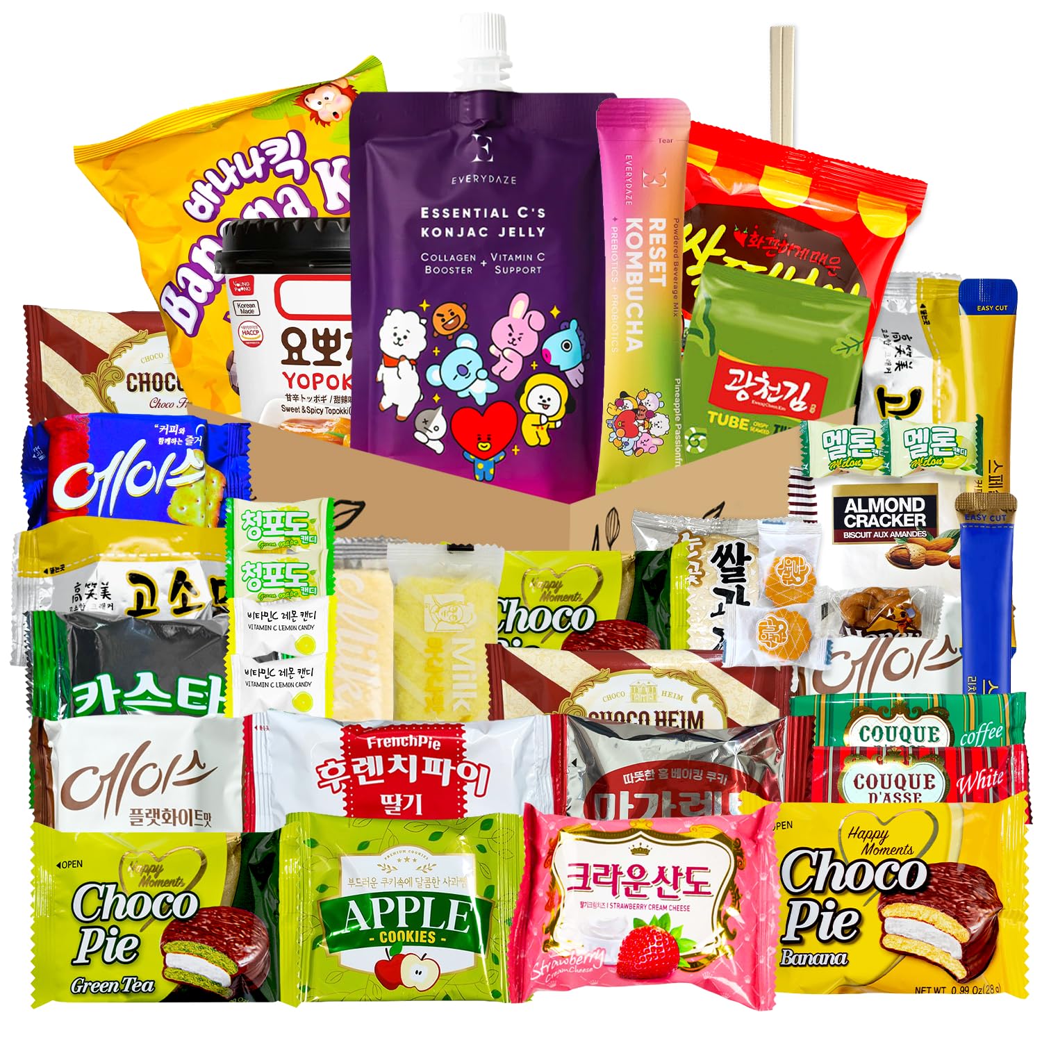 Journey of Asia Korean Snack Box 38 Count Care Package Individually Wrapped Esse