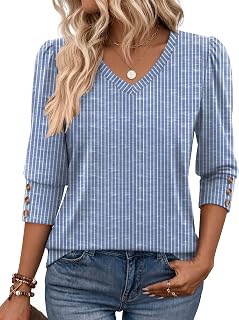 Zeagoo Maglietta da donna con maniche a 3/4, scollo a V, elegante e casual