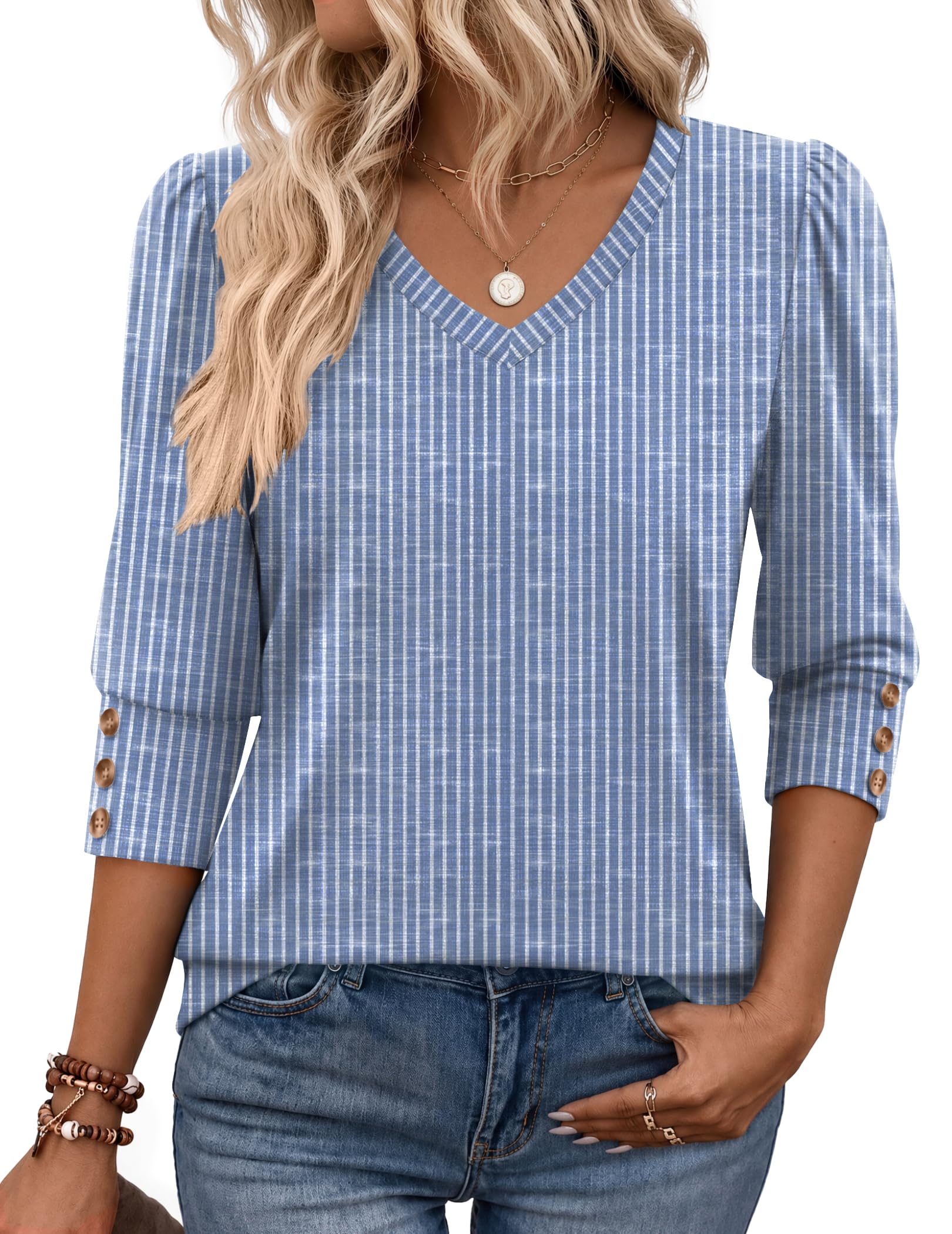 Zeagoo Maglietta da donna con maniche a 3/4, scollo a V, elegante e casual