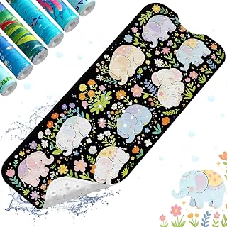 XIYUNTE Baby Bath Mats Non Slip Anti Mould, Cartoon Kids Bath Mat Non Slip, 100x40cm Extra Large Baby Shower Bath Mat with Suction Cups & Drain Holes, Machine Washable, Black Elephant