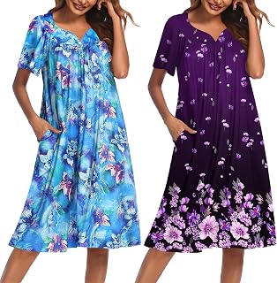 Ekouaer 2 Pack House Dresses for Women with Pockets Short Sleeve Moo Moos