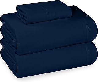 Utopia Bedding Jersey Knit Twin Sheets Set – 3 Piece Cotton Jersey Sheets, Ultra Soft T-Shirt Feel, Breathable & Stretchy Bed Sheet Set, Navy