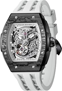 TSAR BOMBA Mens Automatic Watch Luxury Skeleton Watches Tonneau Men's Mechanical Analog Watches 50M Waterproof