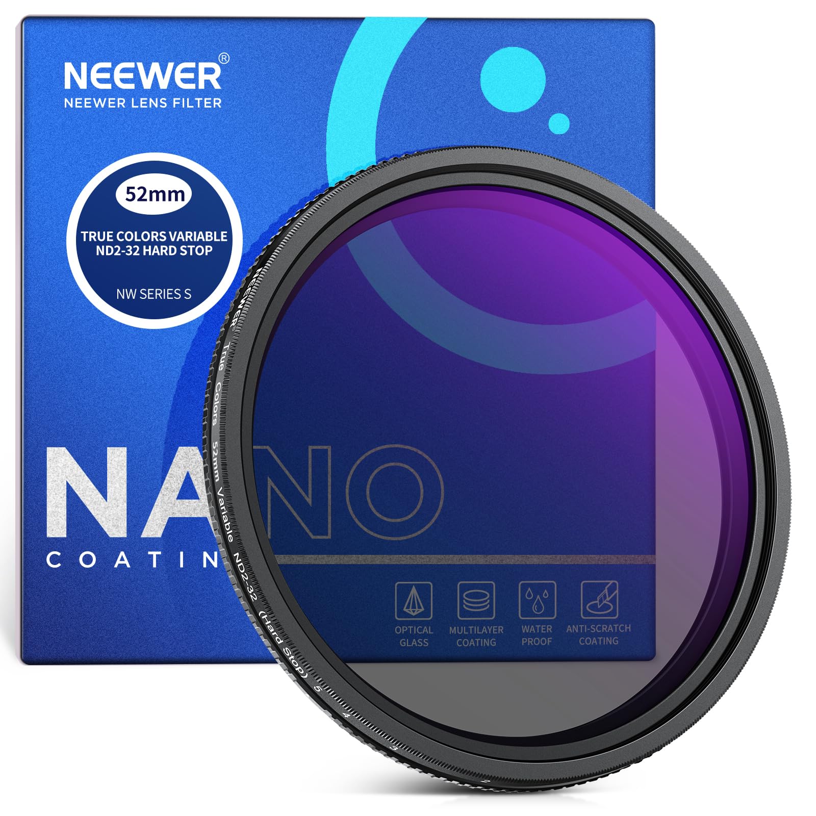 NEEWER 52mm True Colors Hard Stop Variable ND Filter ND2-32 (1-5 Stops) Limited 