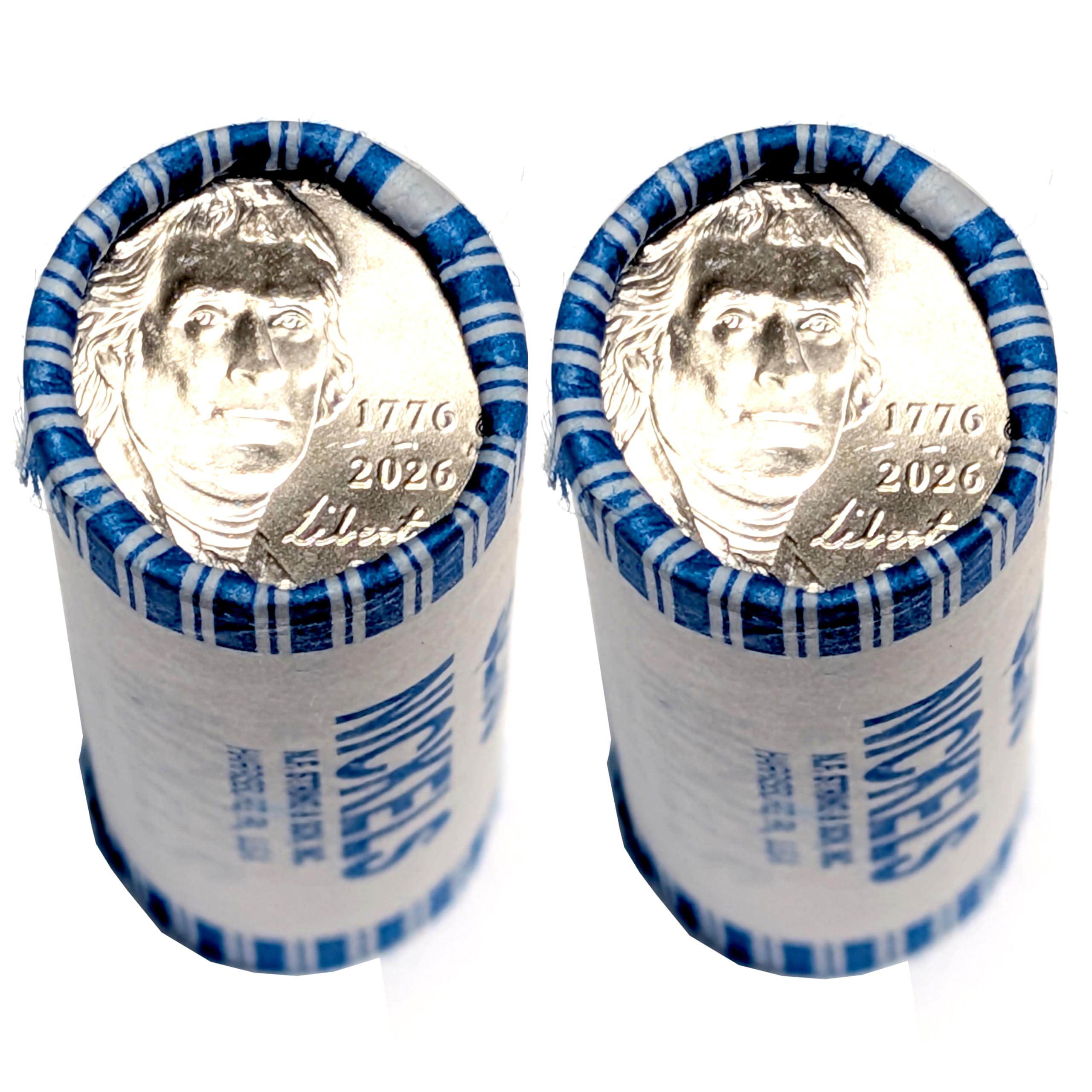 2026 P, D 2 Roll Set of Jefferson Nickel with Dual Date 1776-2026 Semiquincenten