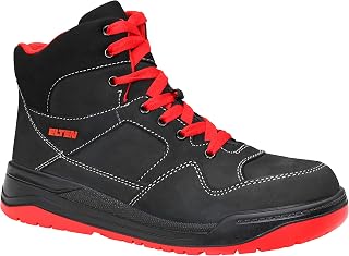 ELTEN MAVERICK Men's Basketball Style Safety Boots, Nubuck Leather, Steel Toe, Textile Lining, Black/Red, 40, Black