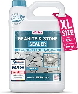 PLINTEX® Penetrating Stone & Concrete Sealer 1 Gallon - Natural Finish | Waterproof Paver, Driveway, Patio & Brick Sealer - Indoor & Outdoor - Covers 480 sq ft - German Brand, Made in USA