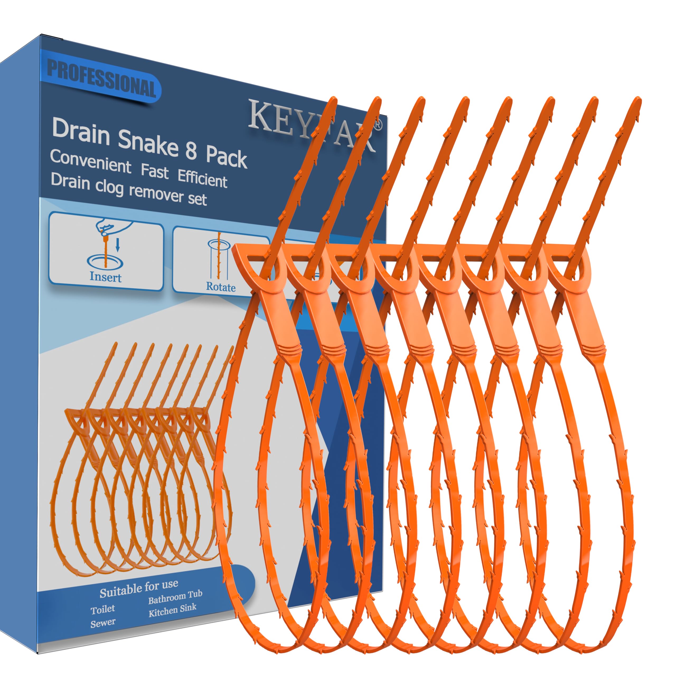 Drain Snake Hair Clog Remover, 8 Pack, 25 Inch Barbed Hook | Flexible Extended H