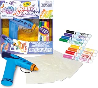 CRAYOLA Marker Airbrush Spray Art Kit, 8 Washable Colouring Pens 5 Stencils | Arts & Crafts Toys for Kids, Birthday, Holiday Gifts for Girls & Boys 6+, Battery-Powered Sprayer Kids Activities