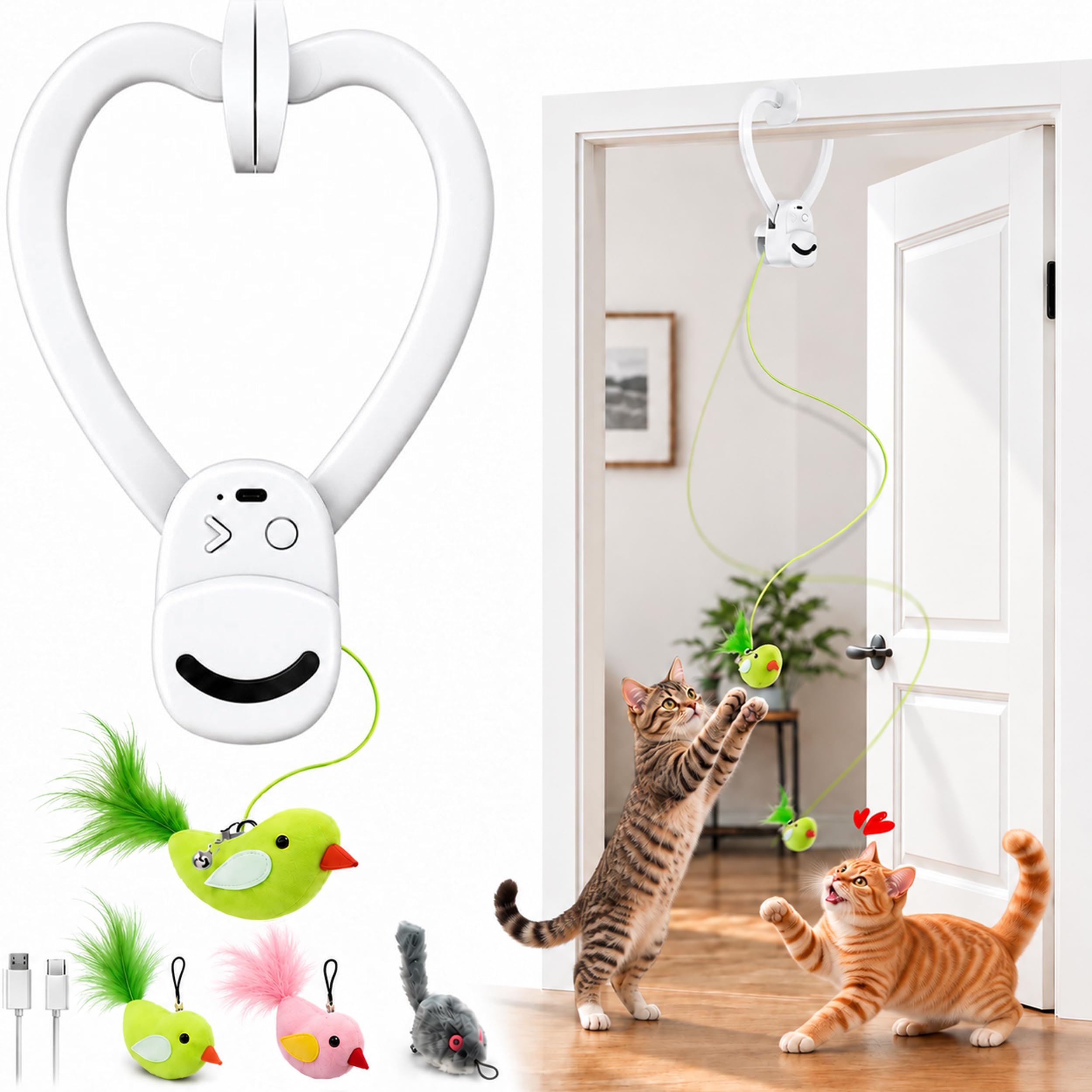 Interactive Cat Toys for Indoor Cats, Clip-On Automatic Flying Bird | USB Rechar
