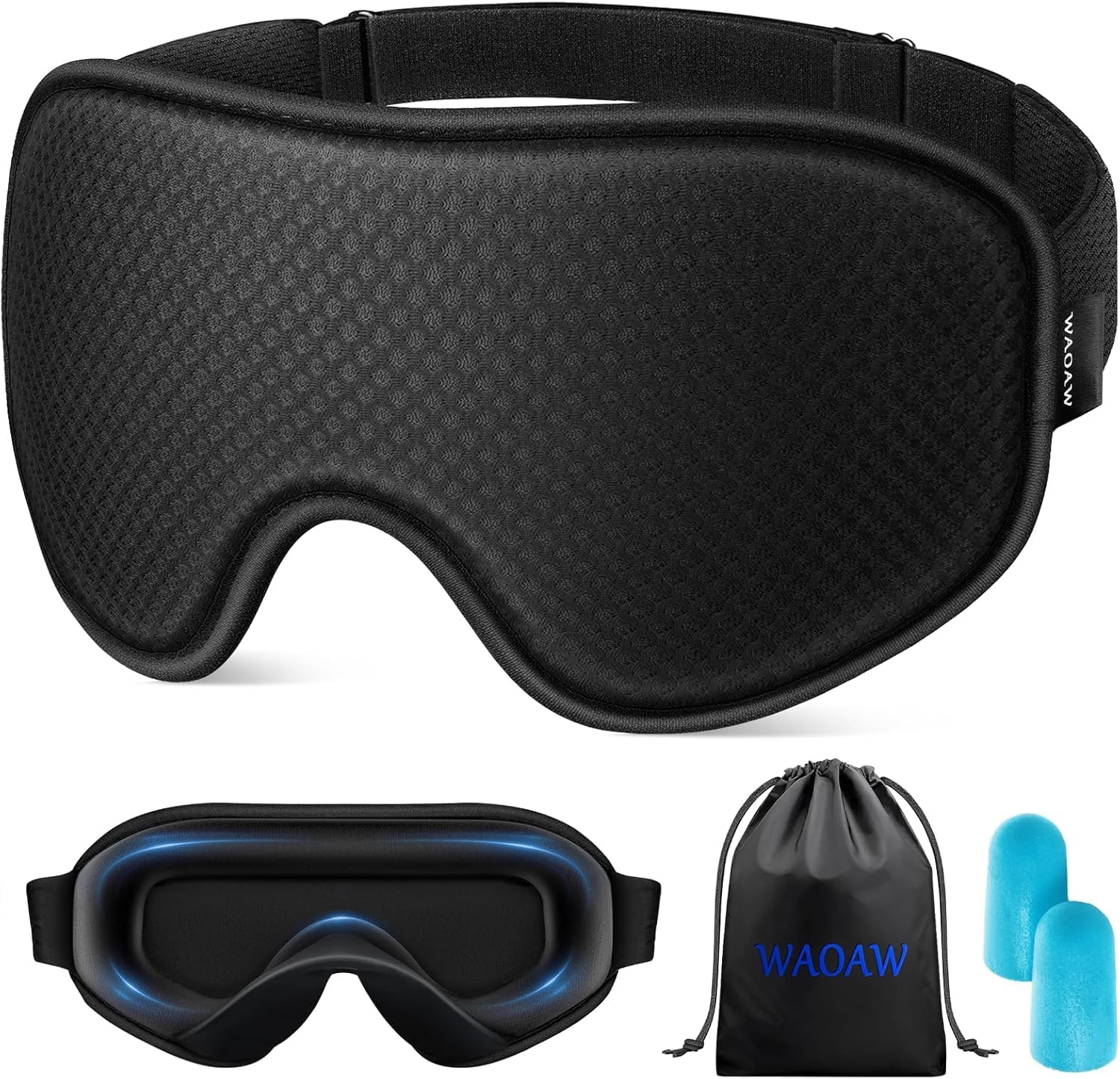 WAOAW Sleep Mask Travel Essentials - 3D Blackout Eye Mask for Sleeping - Soft Br
