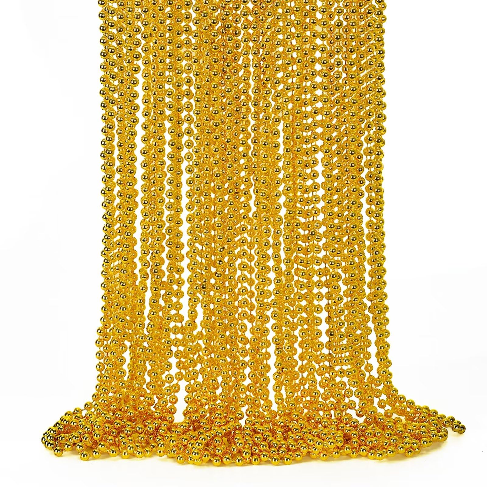 EOBOH 12PCS Mardi Gras Beads, Gold Beaded Necklace Stuff Set, 33" Mardi Gras Chr