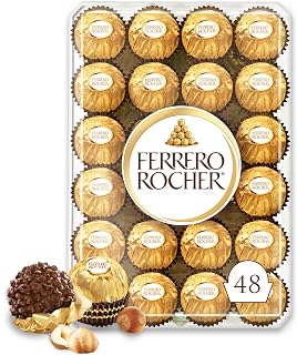 FERRERO ROCHER Fine Hazelnut Milk Chocolates - 48-Piece Gift Box - 600 g | 48 Individually Wrapped Milk Chocolate with Crispy Wafer and Hazelnut Pieces - Ideal for Holiday Gifting and Sharing