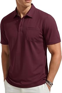 TACVASEN Men's Polo Shirts Short Sleeve with Pocket Cotton Pique T-Shirts 3 Buttons Casual Polo Moisture Wicking Golf Shirts