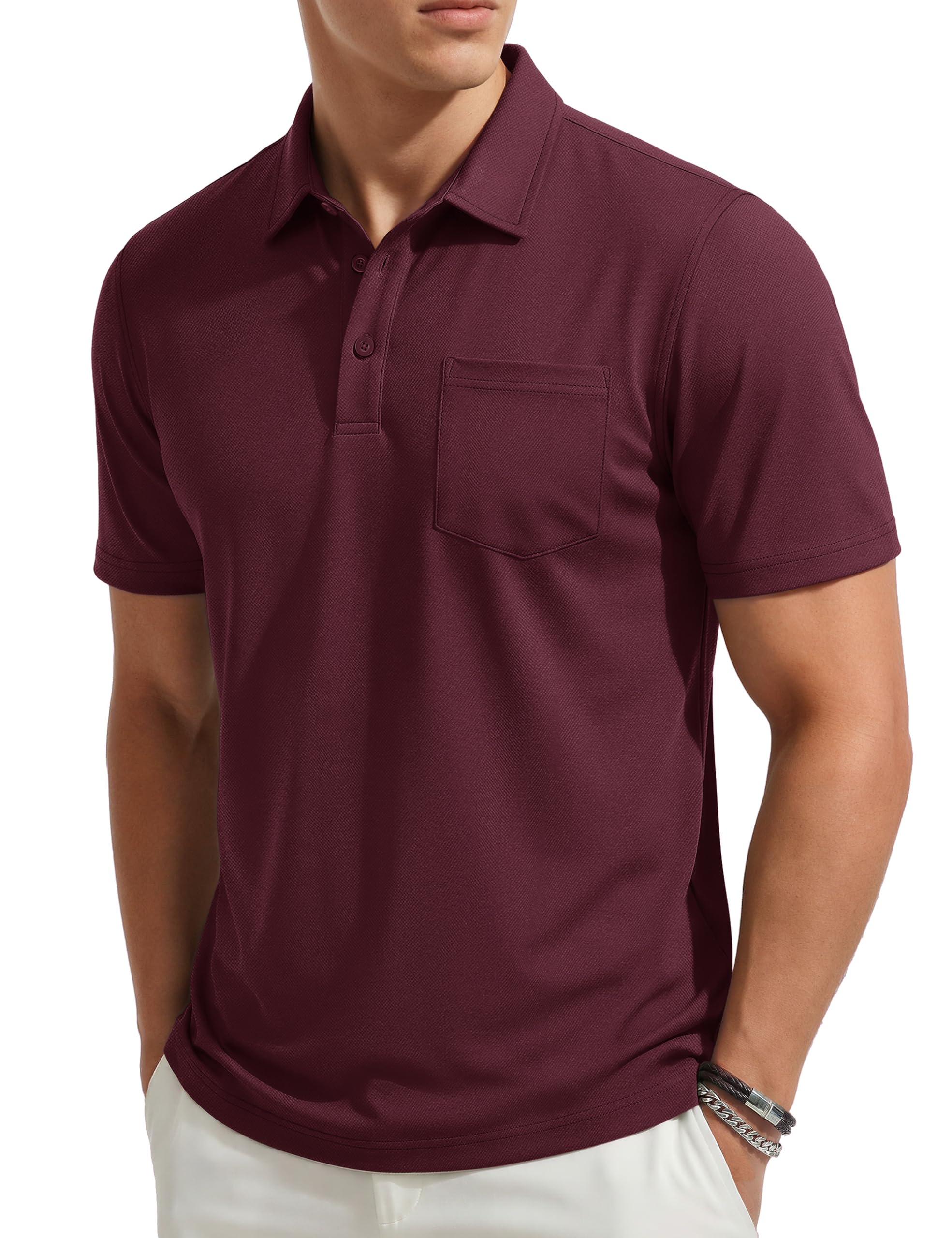 TACVASEN Men's Polo Shirts Short Sleeve with Pocket Cotton Pique T-Shirts 3 Butt
