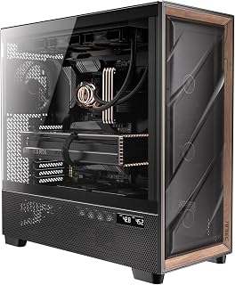 Antec Flux Pro Full-Tower E-ATX PC Case, 6 PWM Fans Included, Black | 6 PWM Fans, Walnut Wood Front Panel, High-Airflow, 90° Rotated PSU Mount, 420mm Radiator Support, CPU & GPU Temp Display