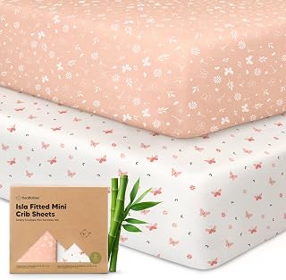 Pack and Play Sheets Fitted 2pk Mini Crib Sheet Pack N Play, Butterflies | 38x26 Soft Viscose from Bamboo, Pack N Play Mattress Sheets, Snug Toddler Playard Bedding, Mini Mattress Cover, Boys, Girls
