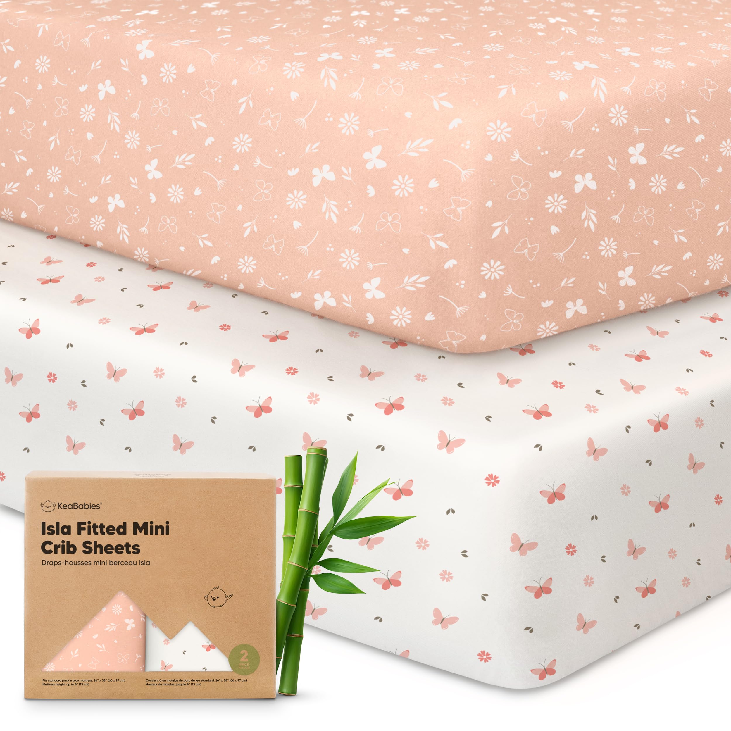Pack and Play Sheets Fitted 2pk Mini Crib Sheet Pack N Play, Butterflies | 38x26