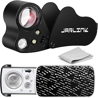 JARLINK 2 Pack 30X 60X 90X Illuminated Jewelers Loupe | Foldable Magnifier with LED &amp; UV Light, for Gems, Diamonds, Coins and Stamps Identification