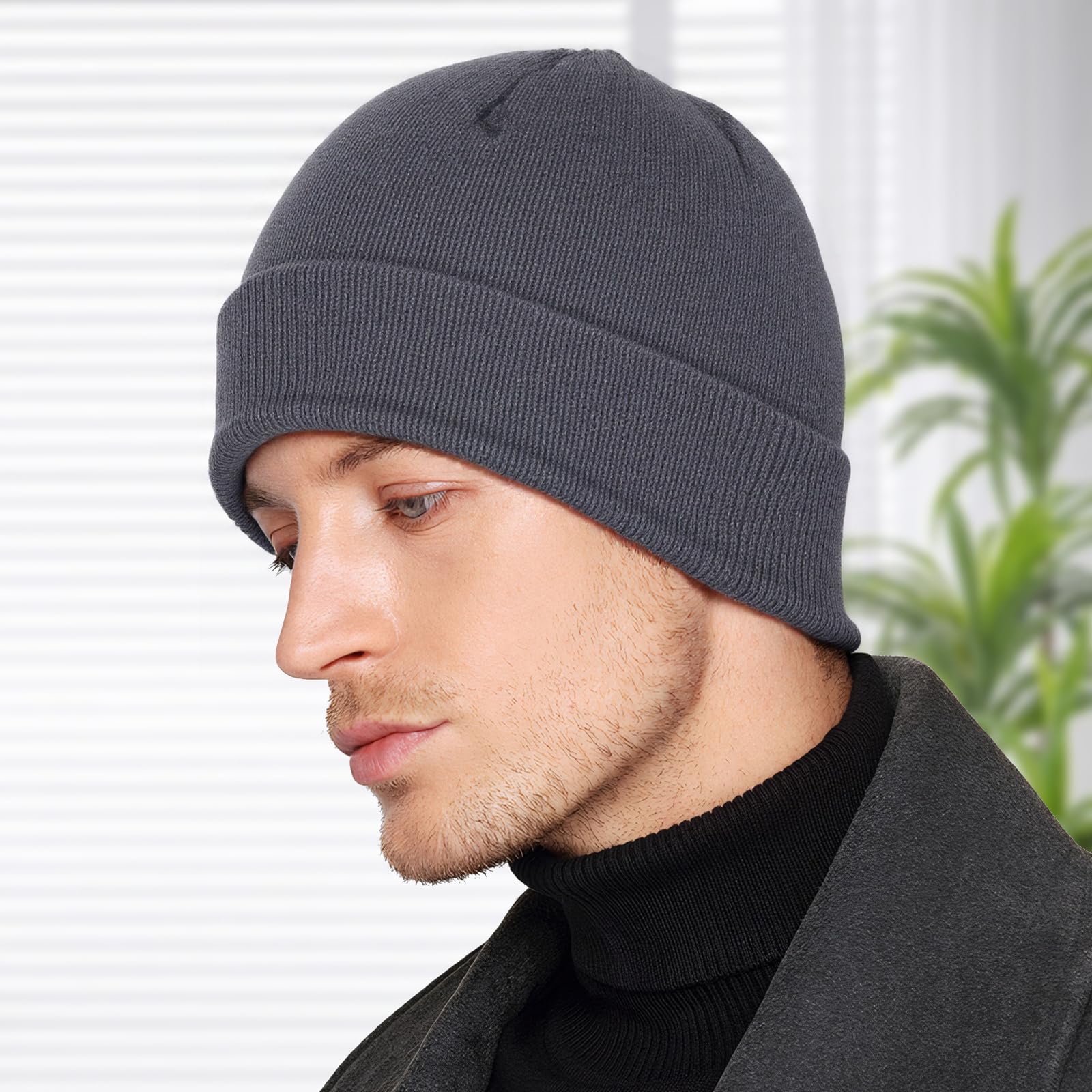 Cozy Knitted Hat for Men and Women, Soft Acrylic Winter Hat with Turned Cuff, Wa