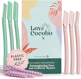 Love Cocobo Dermaplaning Blades For Face Eco Eyebrow Razor For Women 6 Pack | Plastic Free, Wheat Straw, Peach Fuzz Facial Hair Remover, Face Razors, 2 Sizes, Gentle Exfoliation, Face Shaver, Women & Men