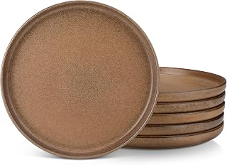 vancasso Zermatt Dinner Ser of 6, 10.5in Dinner Plates Set of 6, Microwave and Dishwasher Safe, Scratch Resistant and Lead-Free, Unique Handmade Dessert Plate for Kitchen and Entertaining(Brown)
