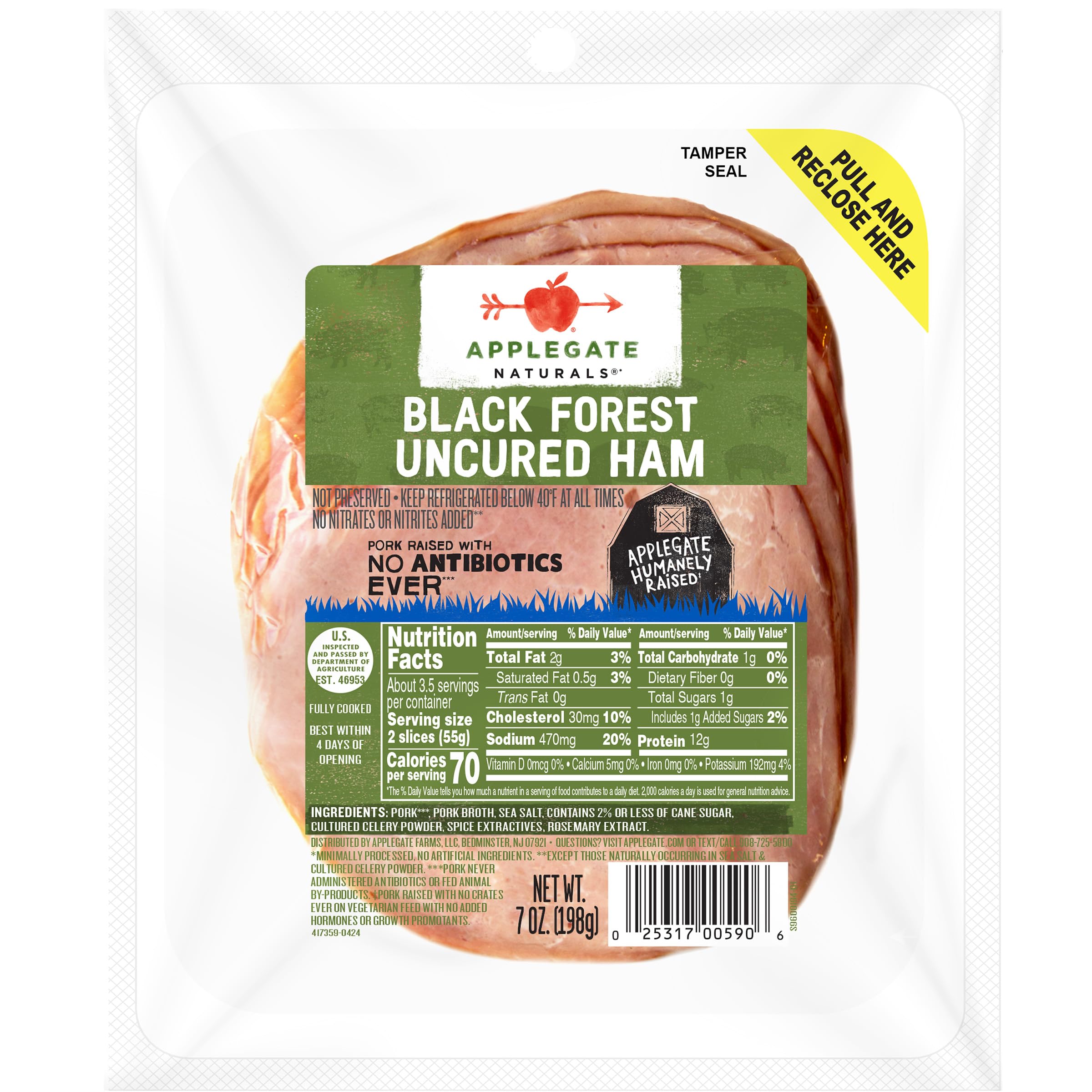 Applegate, Natural Uncured Black Forest Ham, 7oz