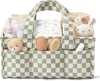 Corduroy Baby Diaper Caddy Organizer with Handles, Nursery Storage Basket | Portable Diaper Bag Car Caddy Organizer Bin for Wipes, Girl Boy Newborn Baby Essentials Shower Gift Registry Search Must Have