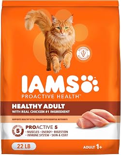 IAMS Proactive Health Healthy Adult Dry Cat Food, Chicken, 22 lb | Veterinarian-recommended, Real chicken #1 ingredient, chicken & egg protein, wholesome grains for energy, supports muscles