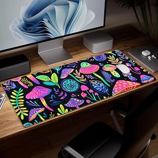 Mushroom Leather Desk Pad, Colorful Art Mouse Pad, Large Computer Keyboard, Gaming Mouse Pad, Protection and Desk Cover, Mat
