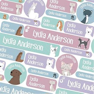 50 School Name Labels for Children No Iron Name Tags for Clothes Name Stickers for Water Bottles, Uniform, Secondary School, College, Care Homes, Washable and Dishwasher Safe (Pets)
