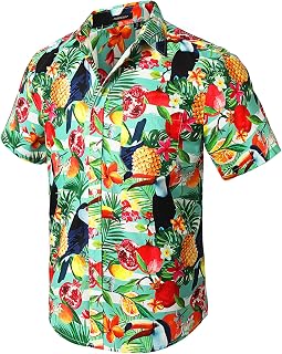 HISDERN Aloha Shirts Hawaiian Funky Short Sleeve Front Pocket Summer Holiday Printed Beach Casual Hawaii Shirt S-2XL