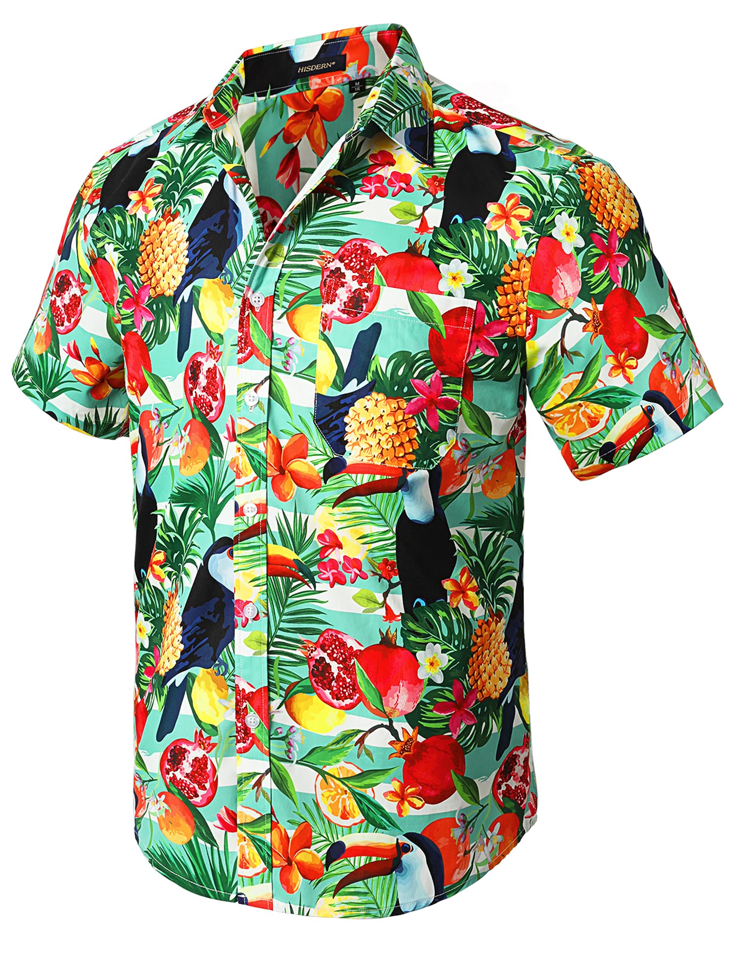 HISDERN Aloha Shirts Hawaiian Funky Short Sleeve Front Pocket Summer Holiday Pri