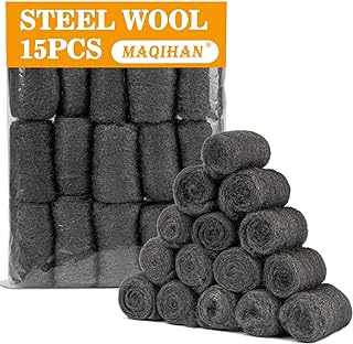 Steel Wool Pads 0000 5.8oz -15PCS Steel Wool Roll Glass Wood Fabric Metal Extra Fine Polishing Chrome Glass Polishing Pads Wool Steelwool Mice Control Weep Hole Covers Walls Fill