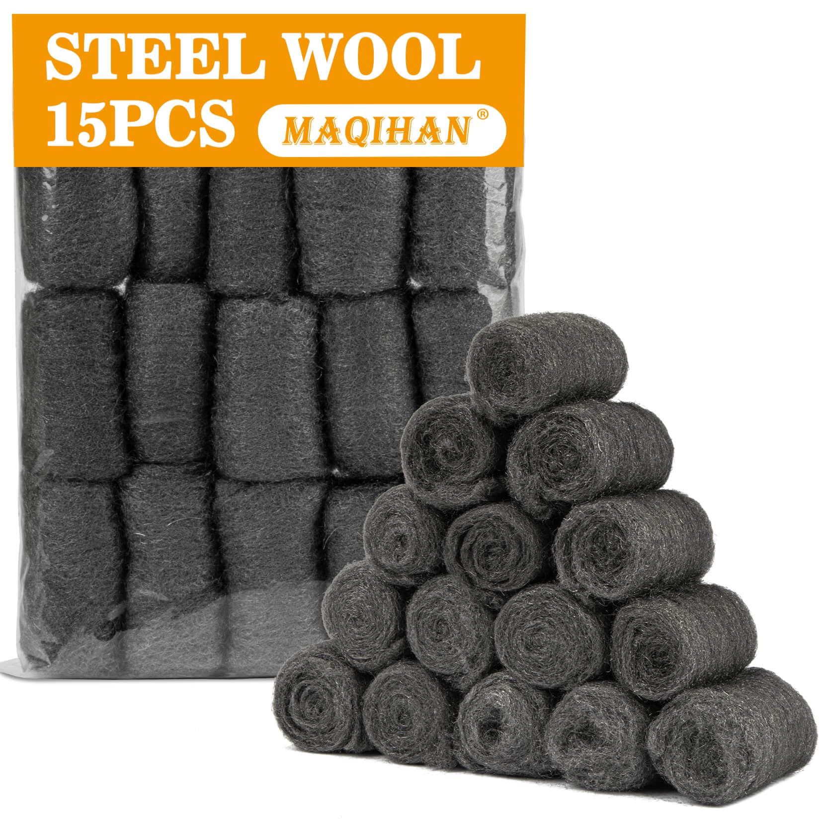 Steel Wool Pads 0000 5.8oz -15PCS Steel Wool Roll Glass Wood Fabric Metal Extra 