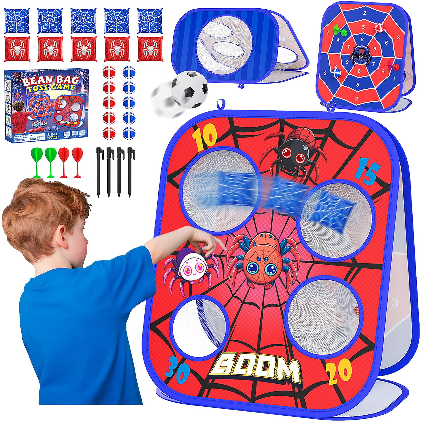 Spider Bean Bag Toss Game Cornhole Board Set Outdoor Toys for Kids Ages 3-8 | Fa