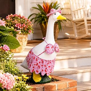Cherry Bikini Porch 23" Goose Statue Summer Bathing Suit with Hat for Yard Garden Decor
