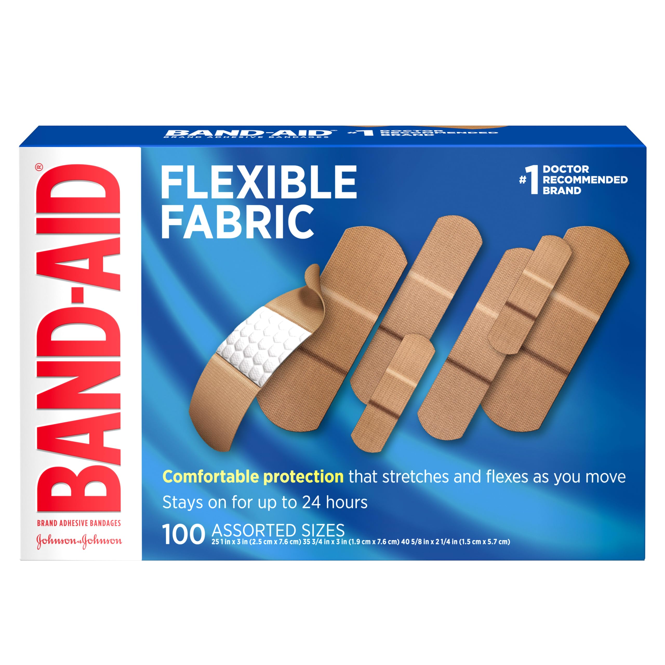 BAND-AID Brand Flexible Fabric Adhesive Bandages, Assorted Sizes, 100 Count | Co