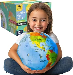 OneZa 12" Soft World Globe for Kids, Hands-On Geography | Playfully Colored with US States Legend & Canadian Provinces – Soft & Detailed, Fun Learning Through Play