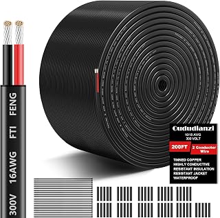 16 Gauge 2 Conductor Electrical Wire, 16 AWG Stranded PVC Cord, 12V Low Voltage/Oxygen-Free Tinned Copper/Flexible 16/2 Wire for Automotive Marine LED Strips Lamps (200FT/ 60.9M)
