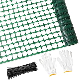 PotatoLife 4'x100' Plastic Mesh Fence for Garden with 100 Zip Ties, Green | Reusable HDPE mesh fence, temporary outdoor barrier for yards, construction, snow fencing, poultry & deer, easy to install