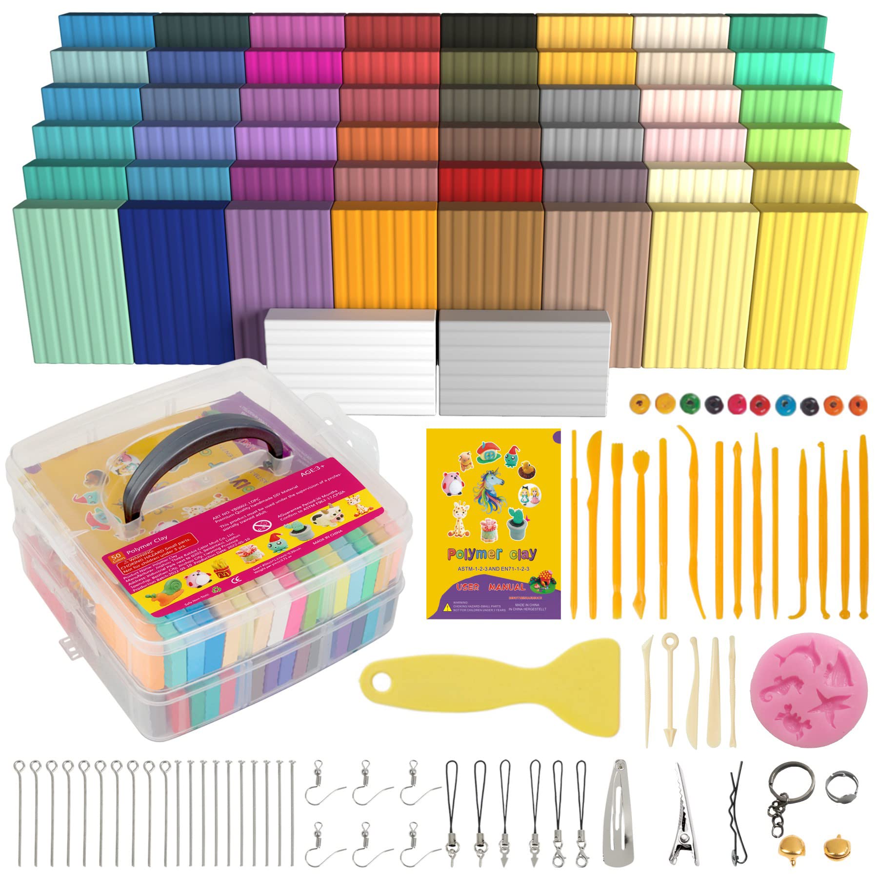 Aestd-ST Polymer Clay 50 Colors, Oven Bake Modeling Clay for Kids | DIY Starter 