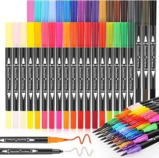 Soucolor 36 Dual Tip Brush Markers, Water-Based Art Pens, Adult Coloring | 36 Color Dual Tip Markers with Brush &amp; Fine Point for Adult Coloring Books, Hand Lettering, Journaling &amp; Drawing Pens