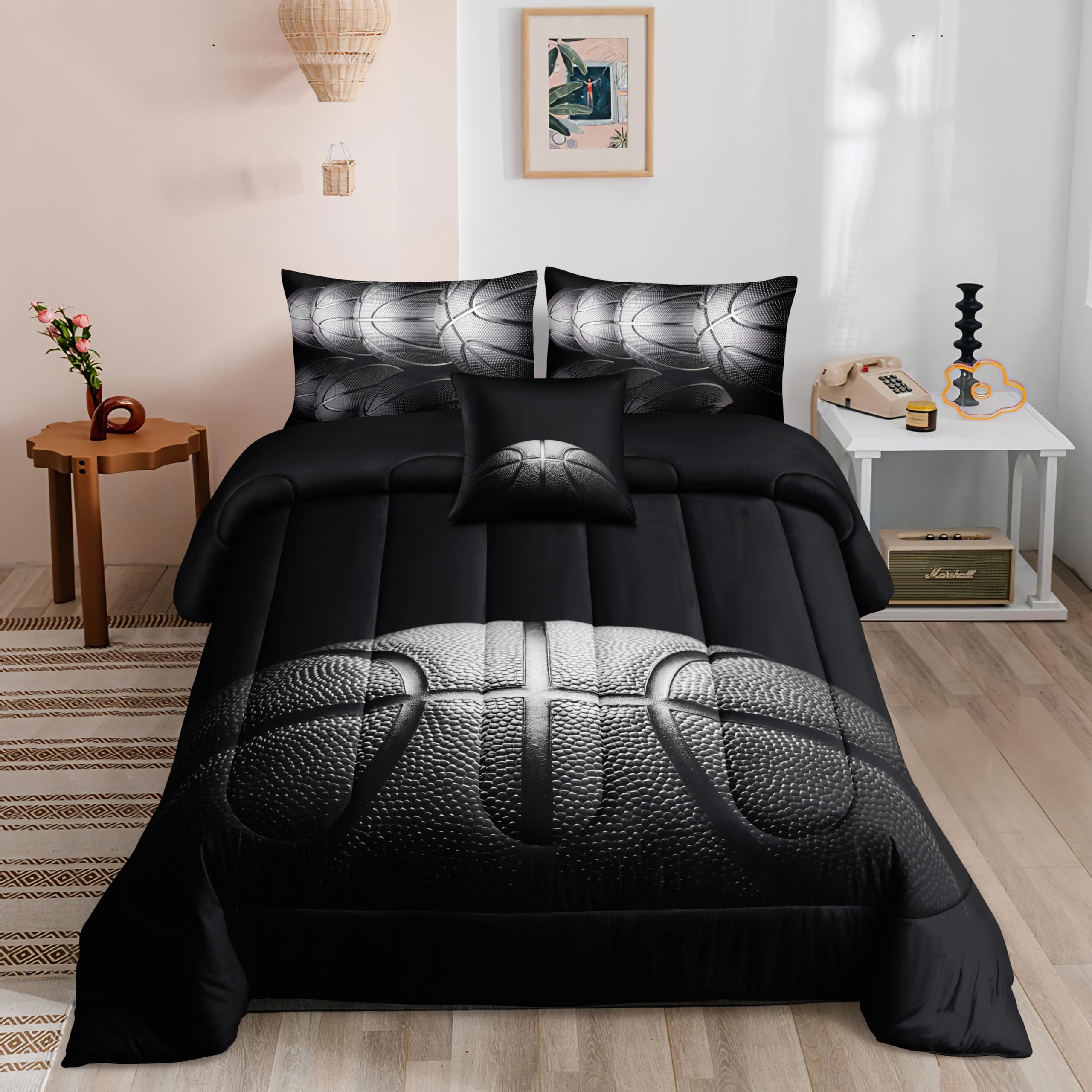Basketball Comforter Sets,6 PCS Basketball Bedding Set for Boys,Kids Comforter S