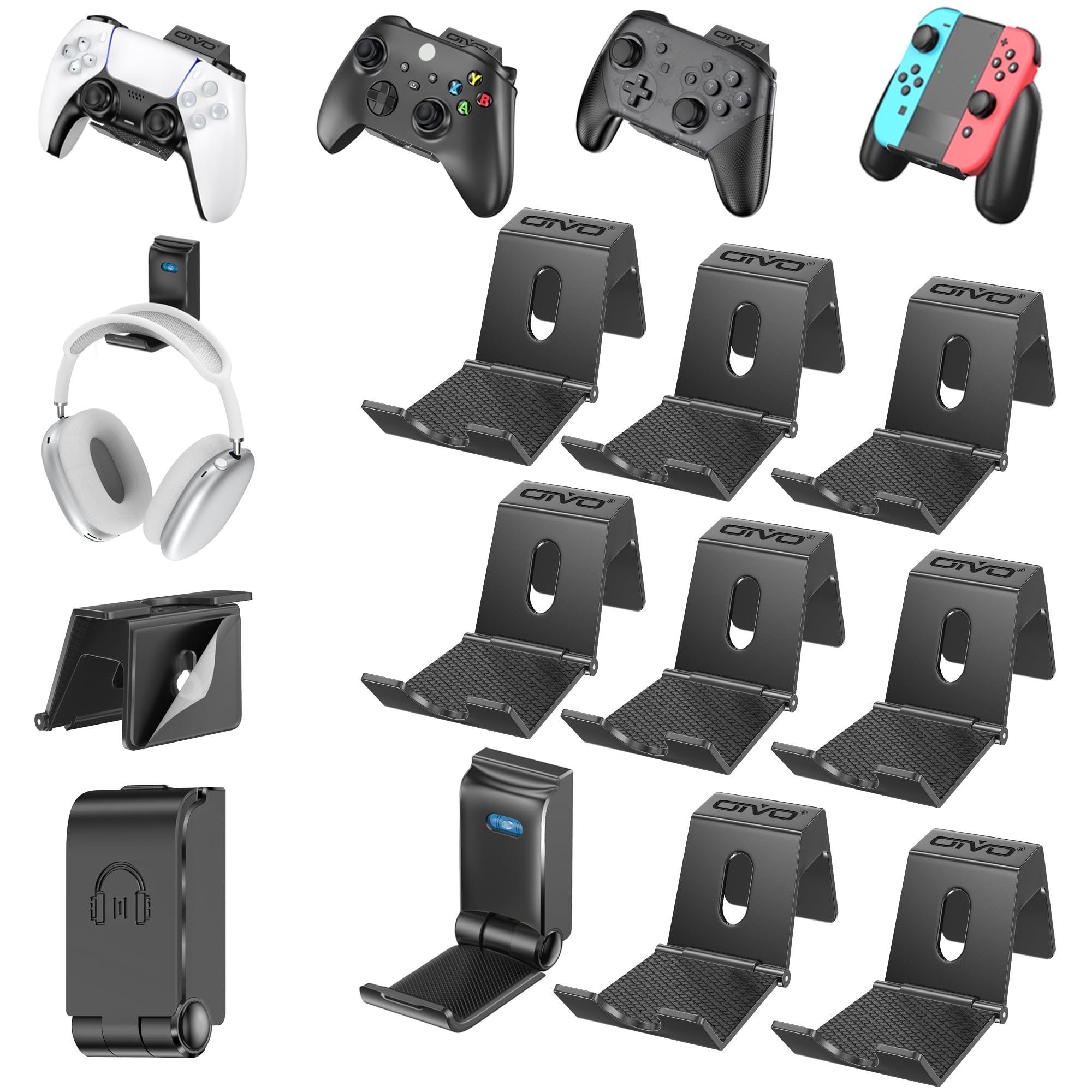 OIVO Controller & Headset Wall Mount Holder Stand, Foldable Headphone Stand, Gam